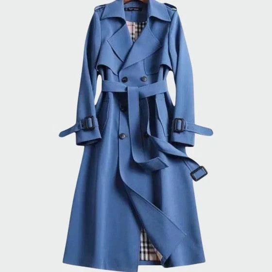 Women's Belted Double-Breasted Long Trench Coat