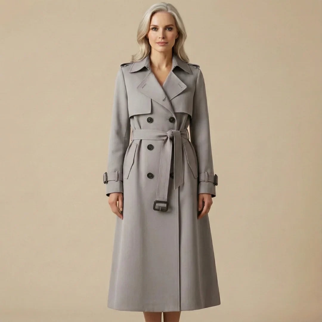 Women's Belted Double-Breasted Long Trench Coat
