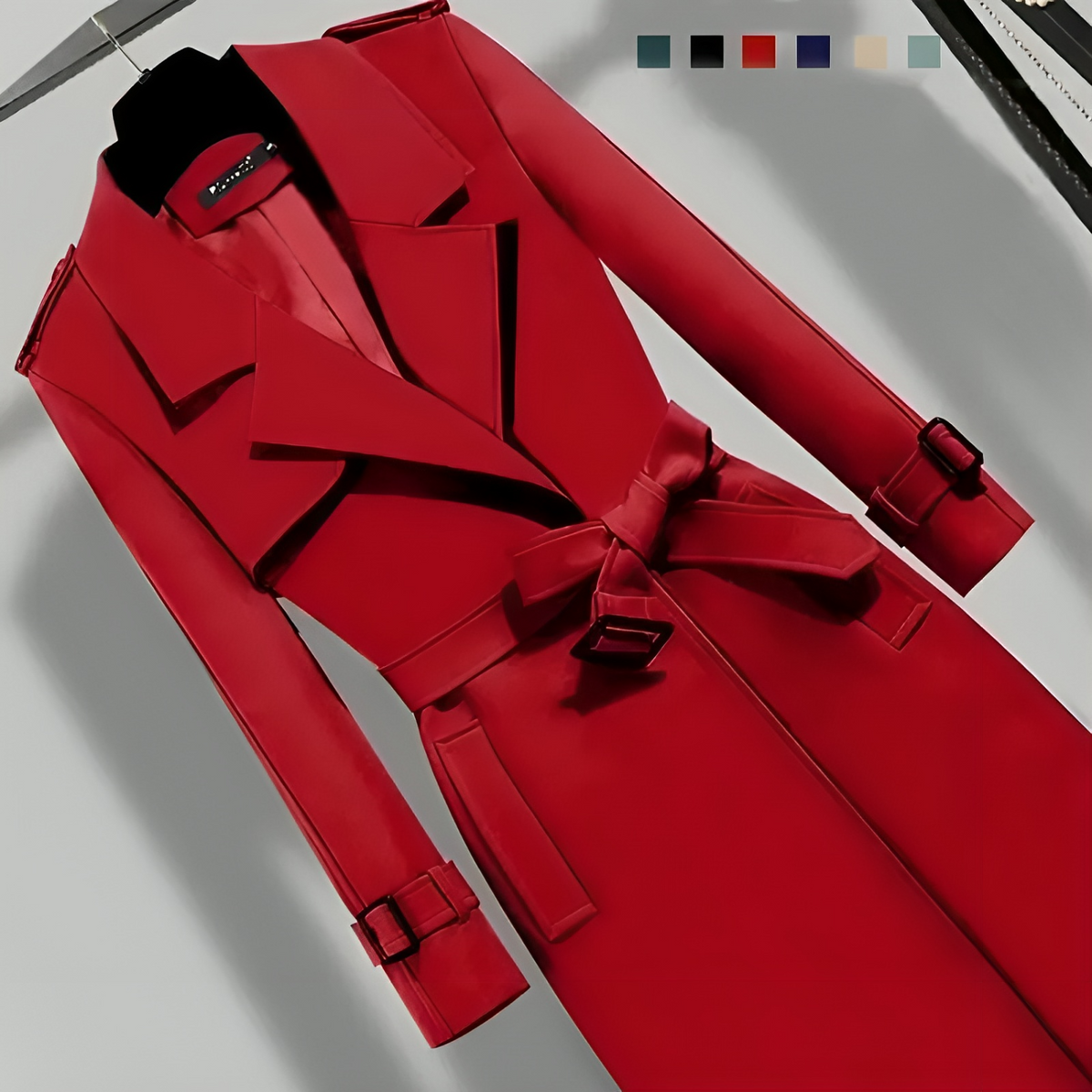 Women's Belted Trench Coat with Notched Lapel