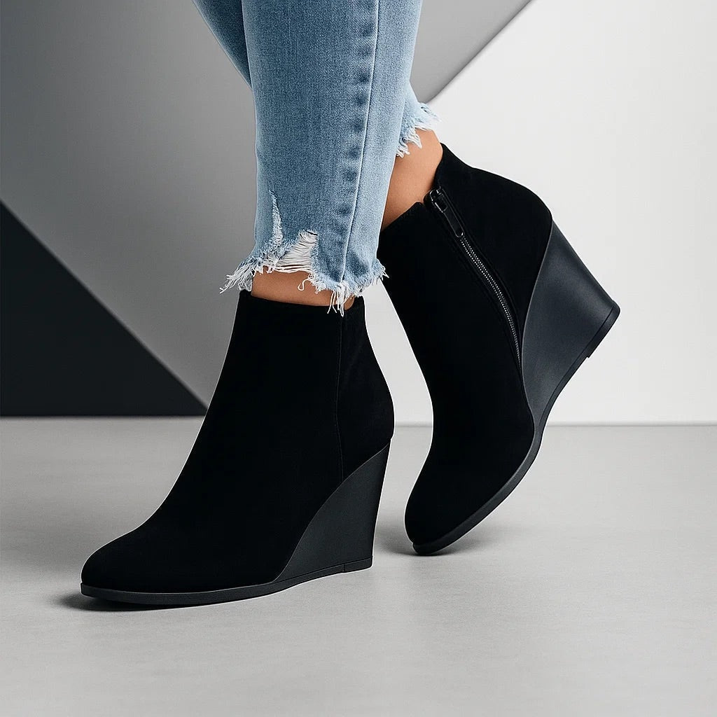 Women's Brown Suede Wedge Ankle Boots