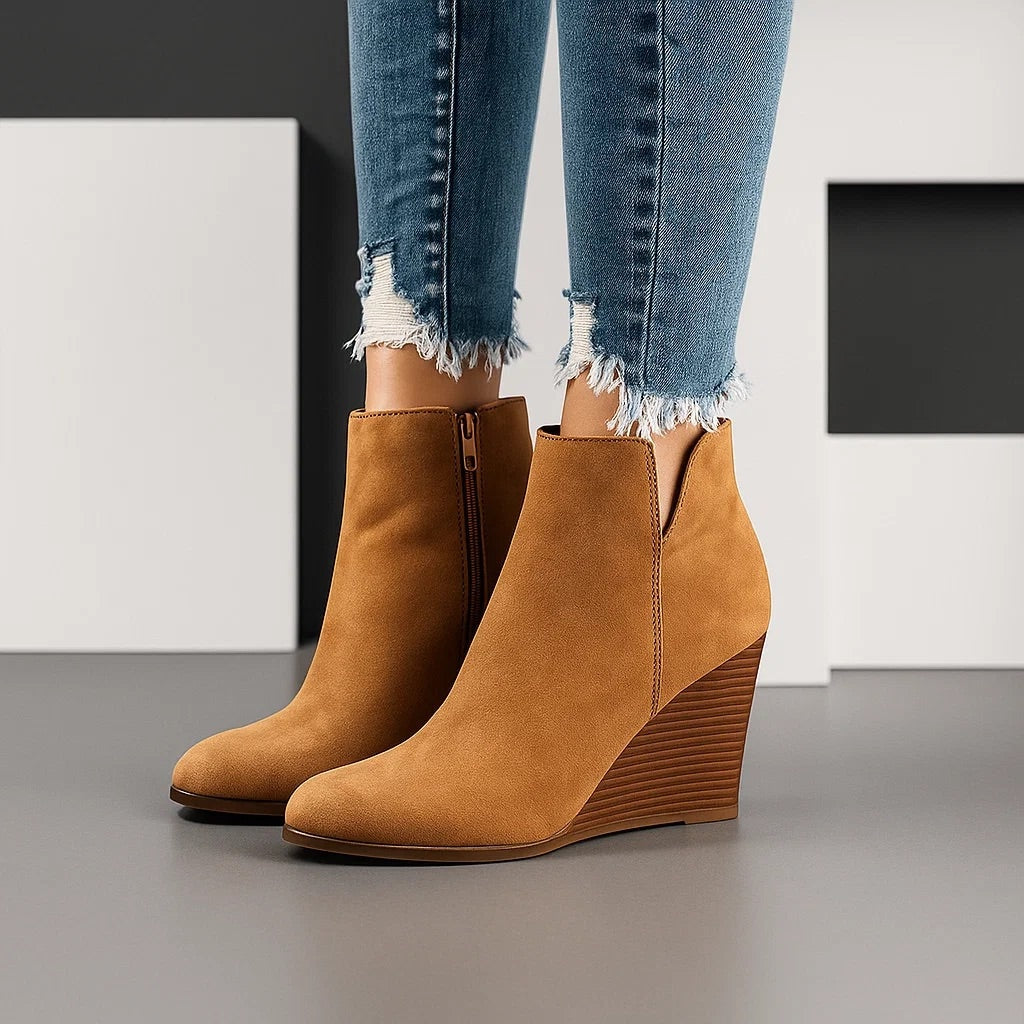 Women's Brown Suede Wedge Ankle Boots