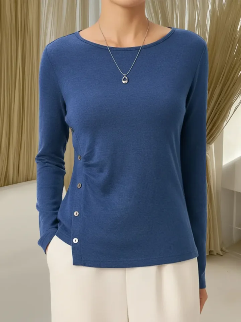 Women's Button-Detail Knit Top with Round Neck