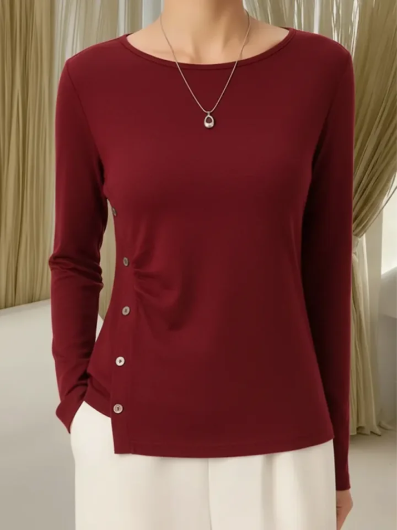 Women's Button-Detail Knit Top with Round Neck