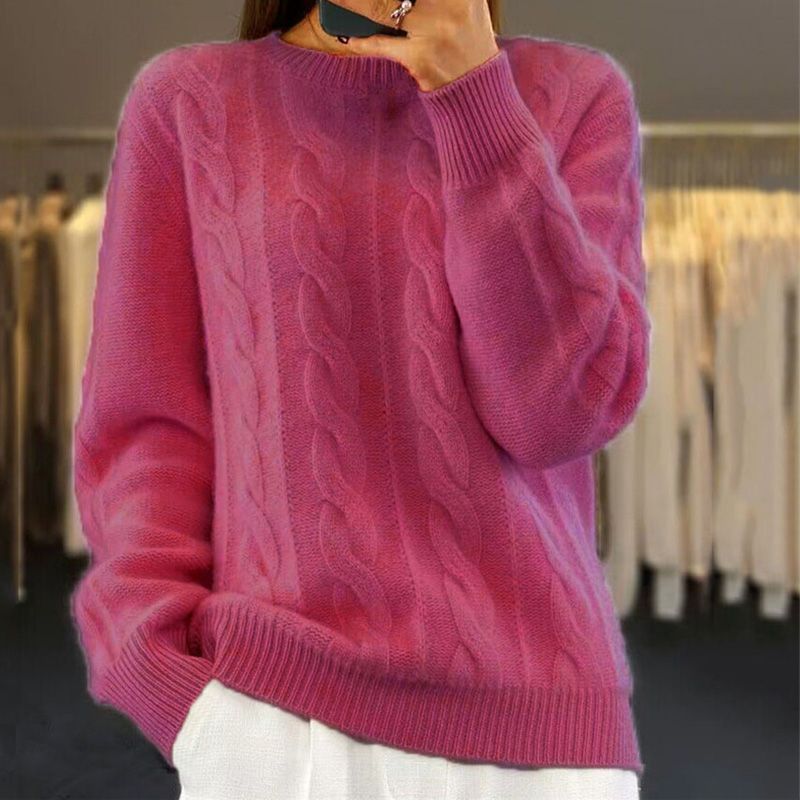 Women's Cable Knit Crew Neck Pullover Sweater