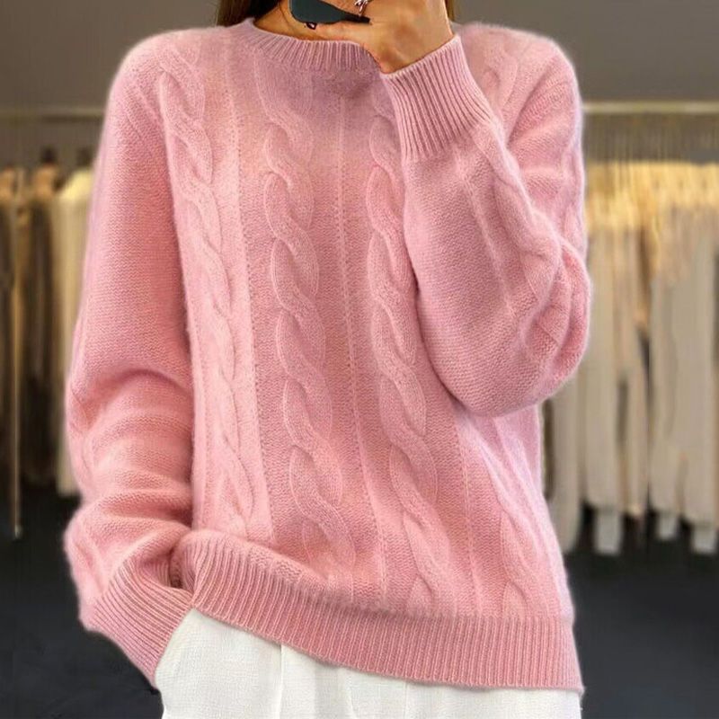 Women's Cable Knit Crew Neck Pullover Sweater