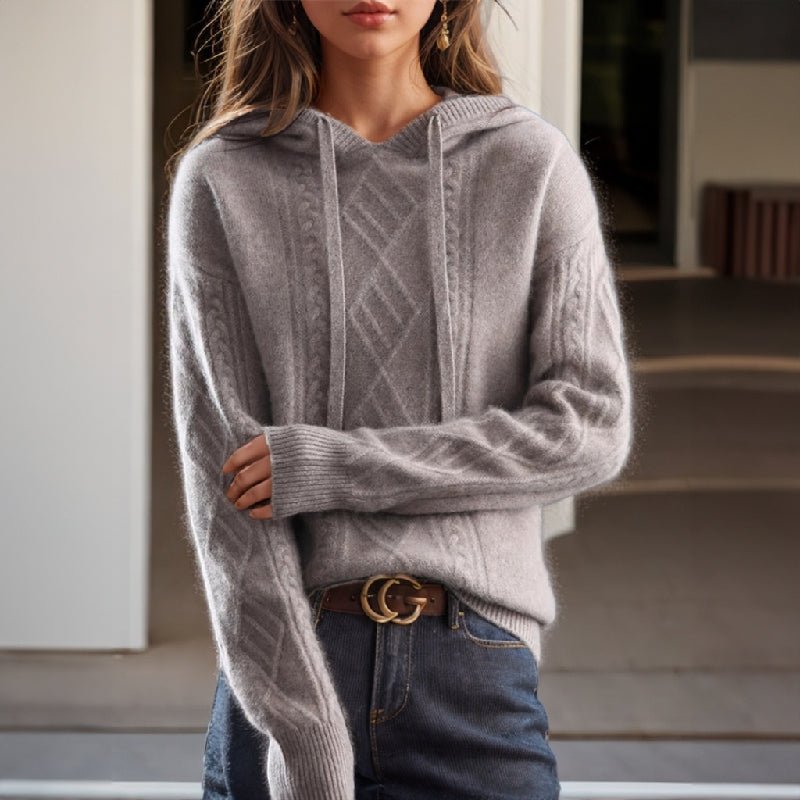 Women's Cable-Knit Hooded Pullover | Wool Blend Drawstring