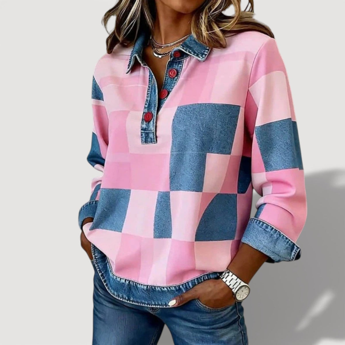 Women's Check Collared Top