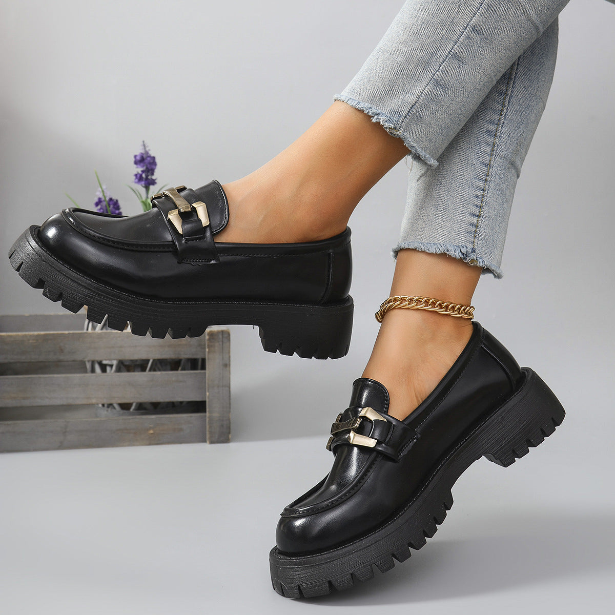 Women's Chunky Loafers with Cleated Sole and Metal Trim