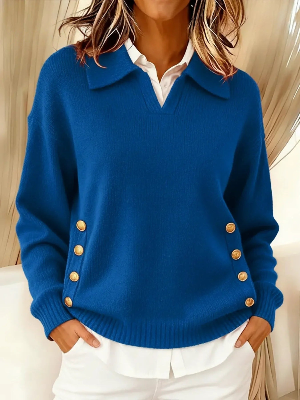 Women's Collared V-Neck Polo Sweater