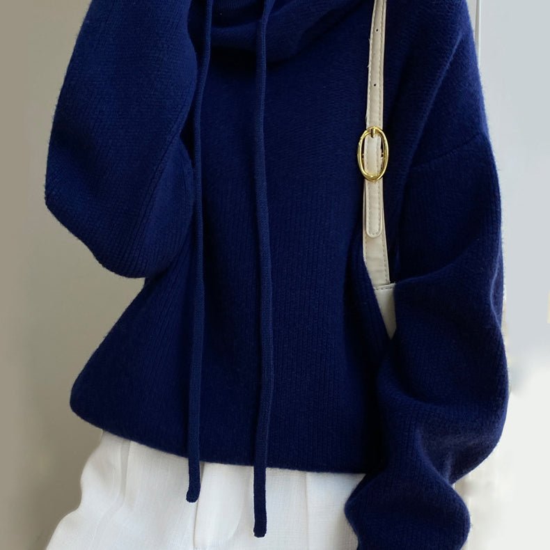 Women's Cowl Hood Wool Sweater | Oversized Relaxed Knit