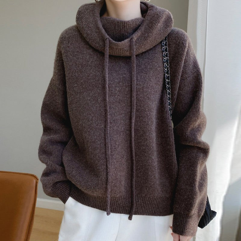 Women's Cowl Hood Wool Sweater | Oversized Relaxed Knit