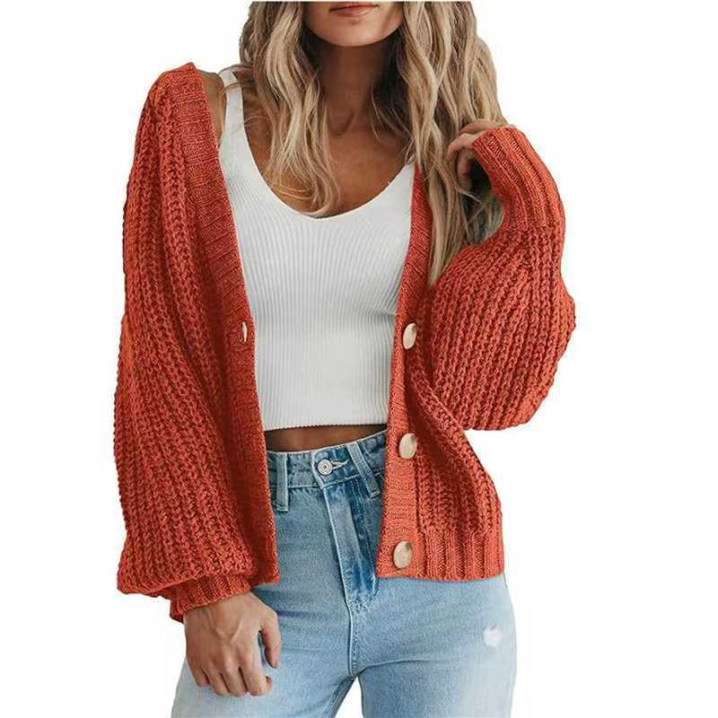 Women's Cozy Chunky Knit Cardigan with V Neck and Button Front