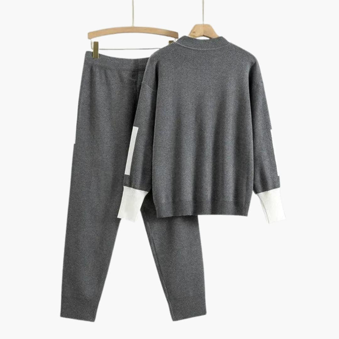 Women's Crew Neck Colorblock Sweater Two Piece Set