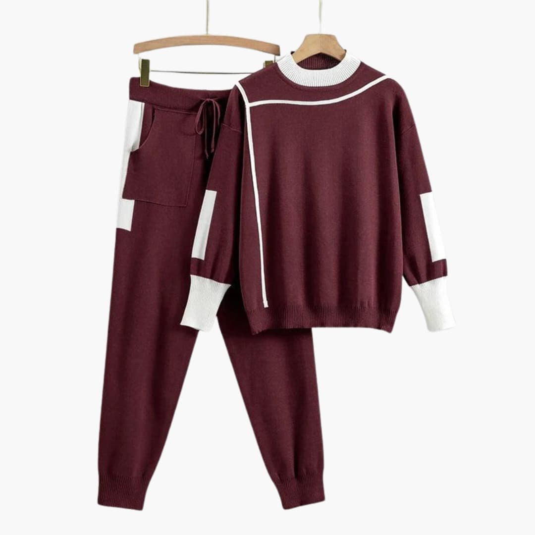 Women's Crew Neck Colorblock Sweater Two Piece Set