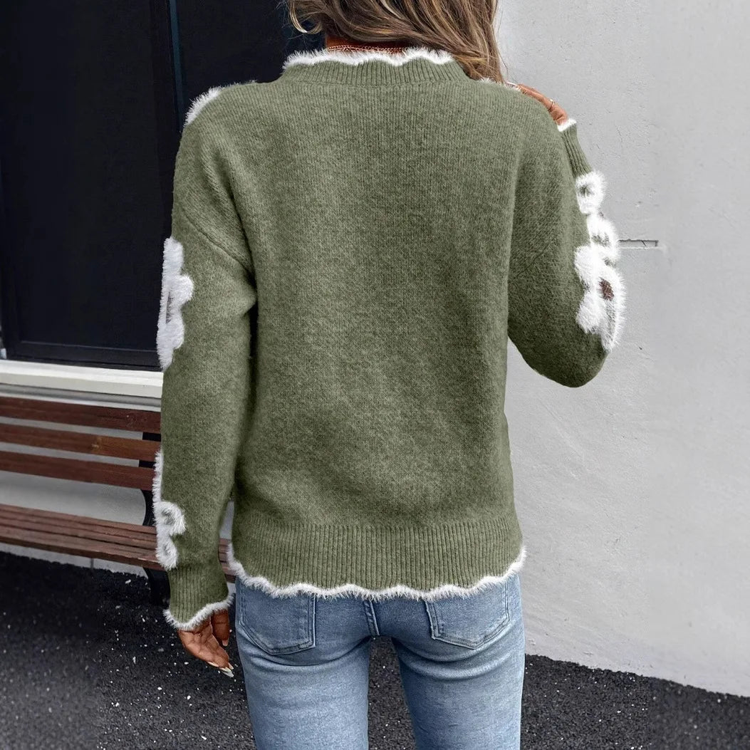 Women's Cropped Jumper with Floral Intarsia Design
