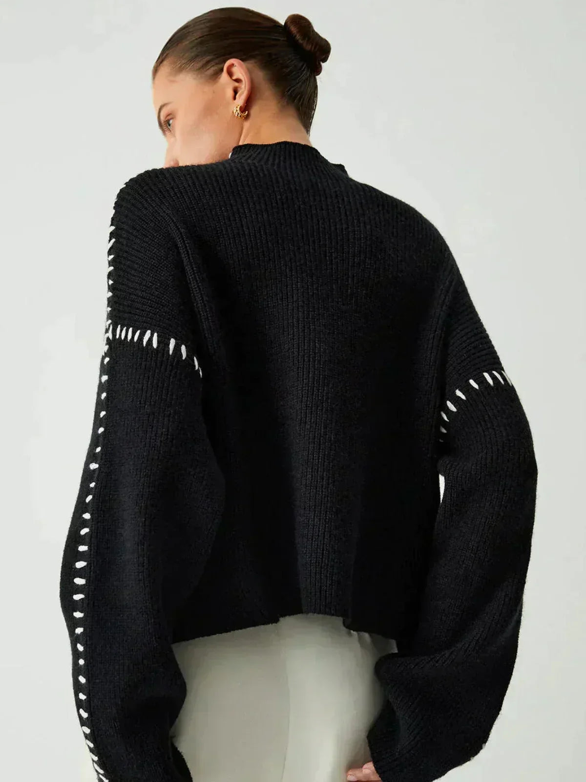 Women's Cropped Mock Neck Ribbed Sweater
