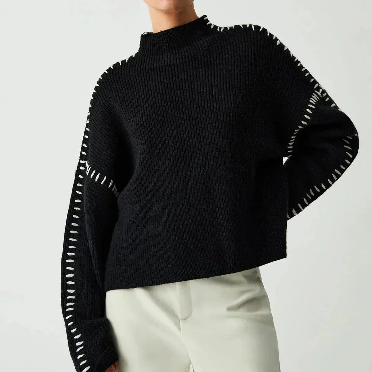 Women's Cropped Mock Neck Ribbed Sweater