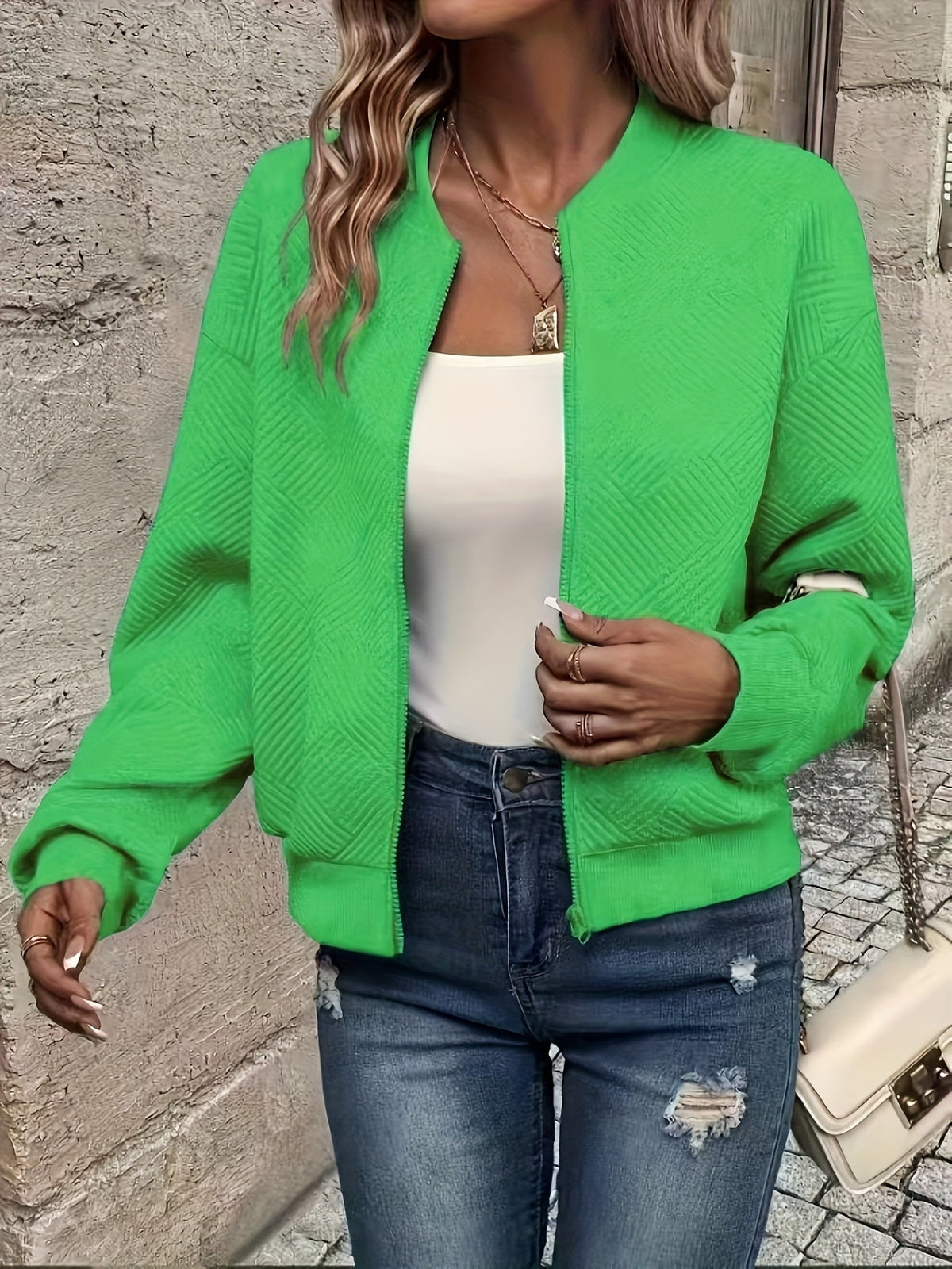 Women's Cropped Quilted Bomber Jacket