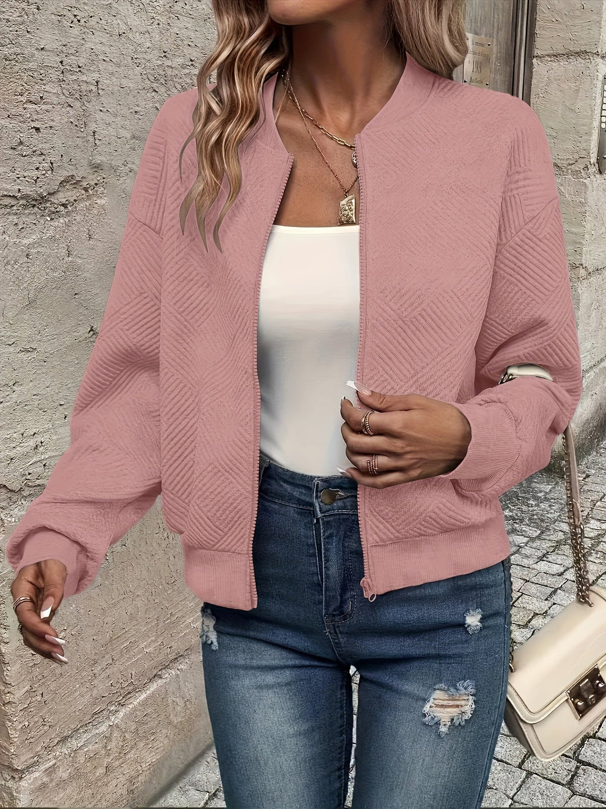 Women's Cropped Quilted Bomber Jacket