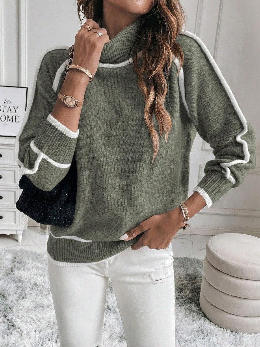 Women's Cropped Striped Turtleneck Sweater