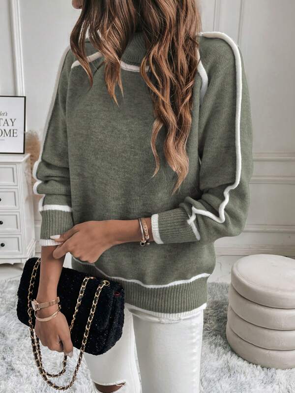 Women's Cropped Striped Turtleneck Sweater