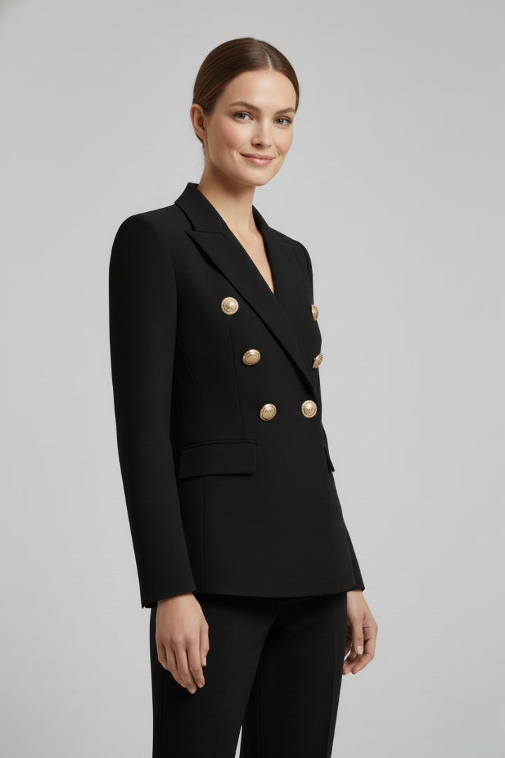 Women's Double-Breasted Blazer with Gold-Tone Button Details