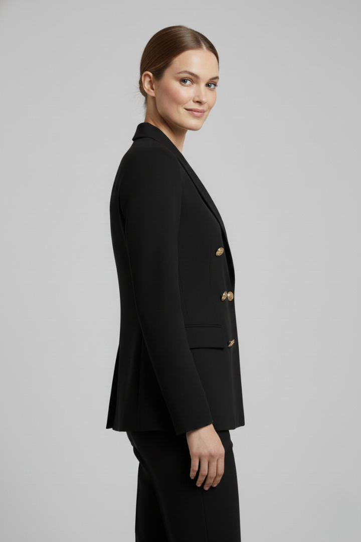 Women's Double-Breasted Blazer with Gold-Tone Button Details