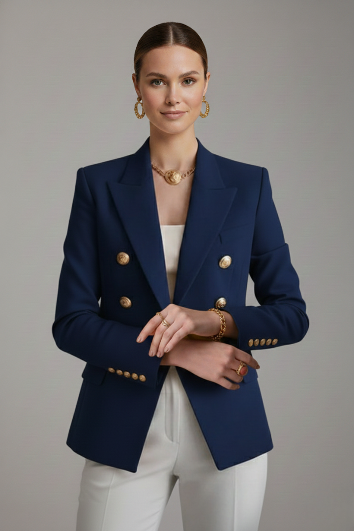 Women's Double-Breasted Blazer with Gold-Tone Button Details