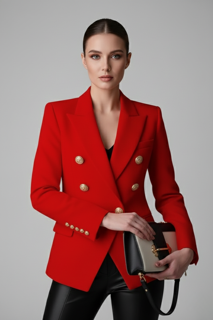 Women's Double-Breasted Blazer with Gold-Tone Button Details