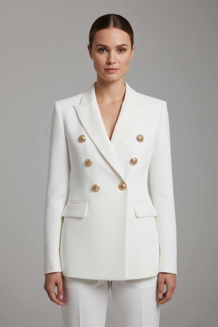 Women's Double-Breasted Blazer with Gold-Tone Button Details