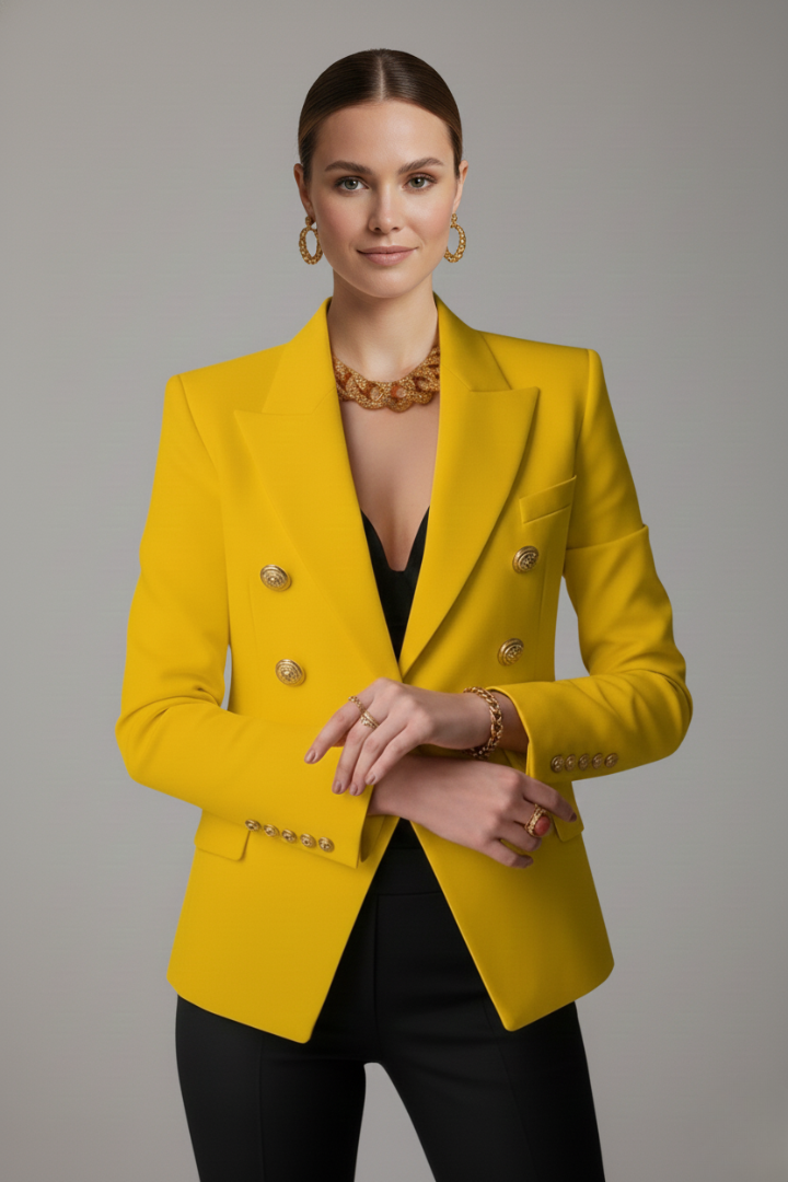 Women's Double-Breasted Blazer with Gold-Tone Button Details