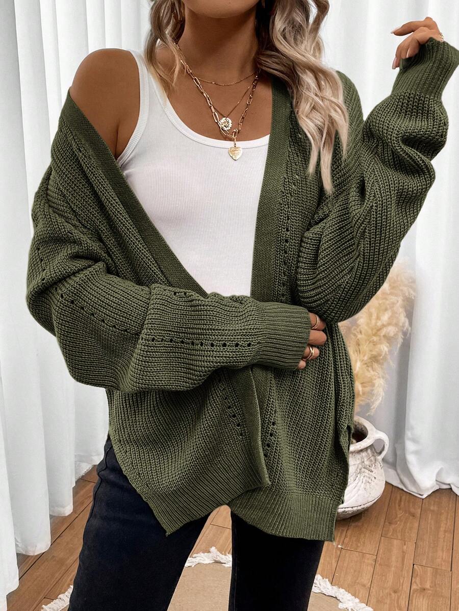 Women's Drop Shoulder Pointelle Knit Cardigan