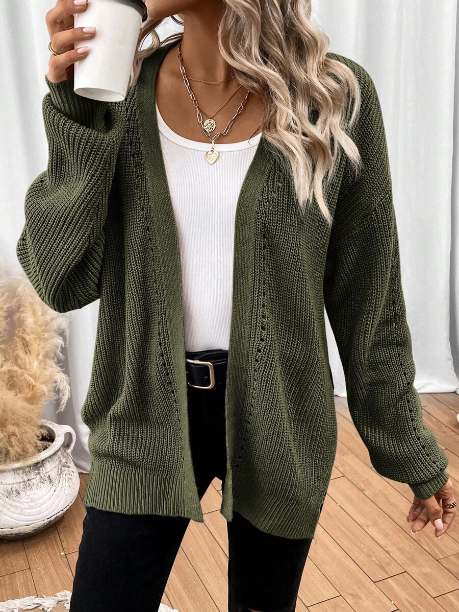 Women's Drop Shoulder Pointelle Knit Cardigan