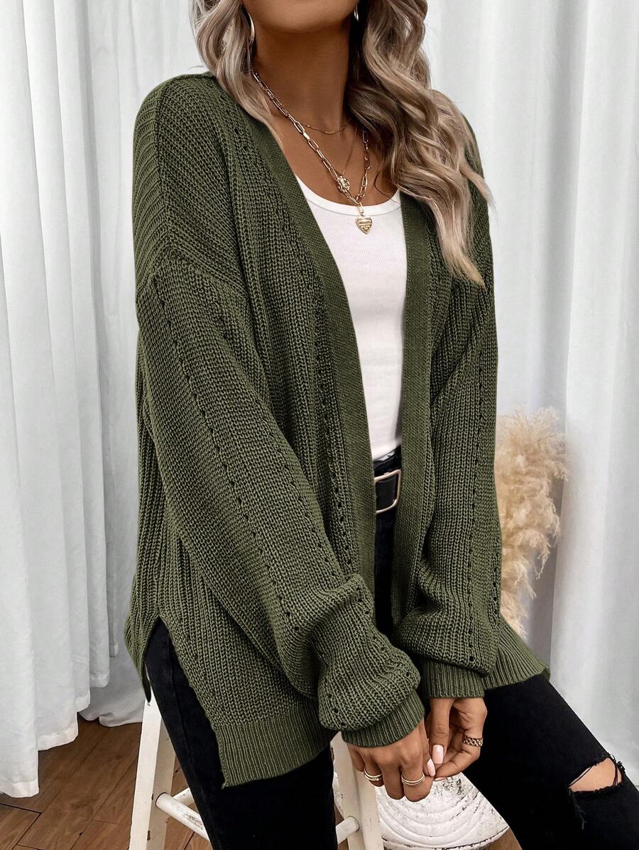 Women's Drop Shoulder Pointelle Knit Cardigan