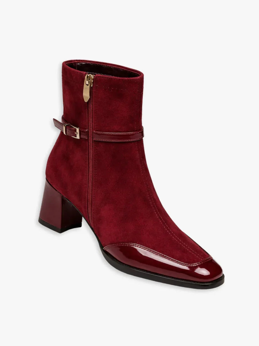 Women's Elegant Square Toe Buckle Strap Booties with Block Heel