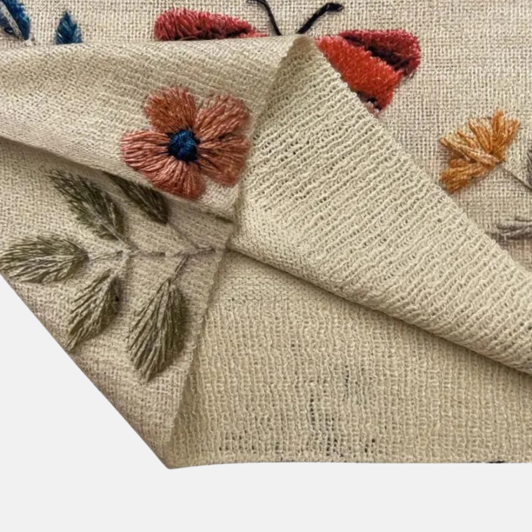 Women's Embroidered Floral Knit Sweater Loose Fit Crew Neck