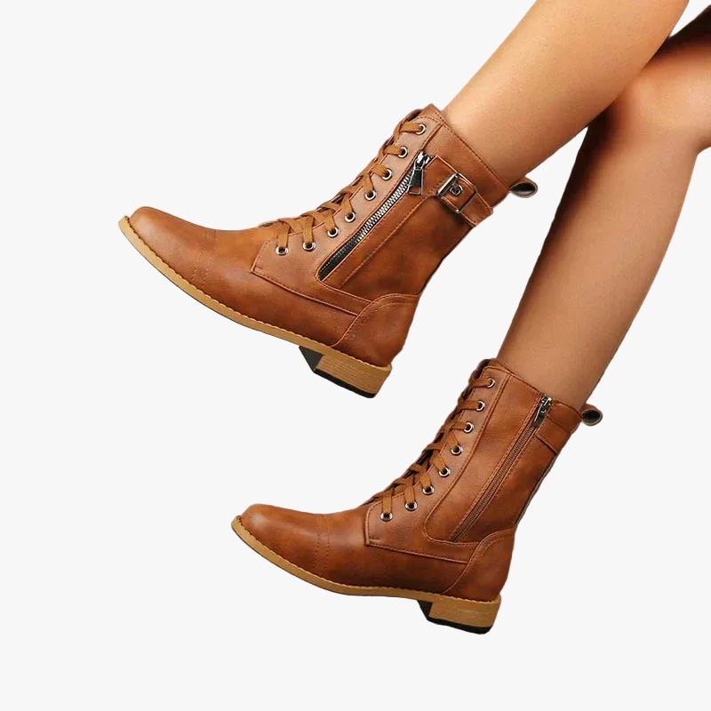 Women's Faux Leather Lace-Up Combat Ankle Boots