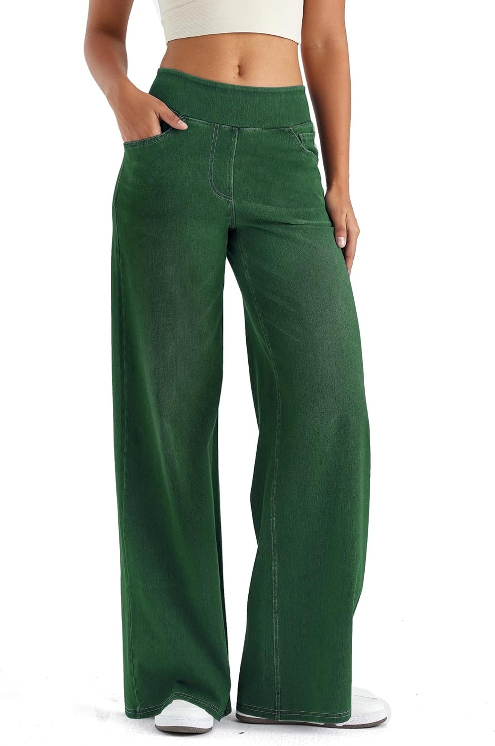Women's Fleece-Lined Wide-Leg High-Waist Pull-On Jeans