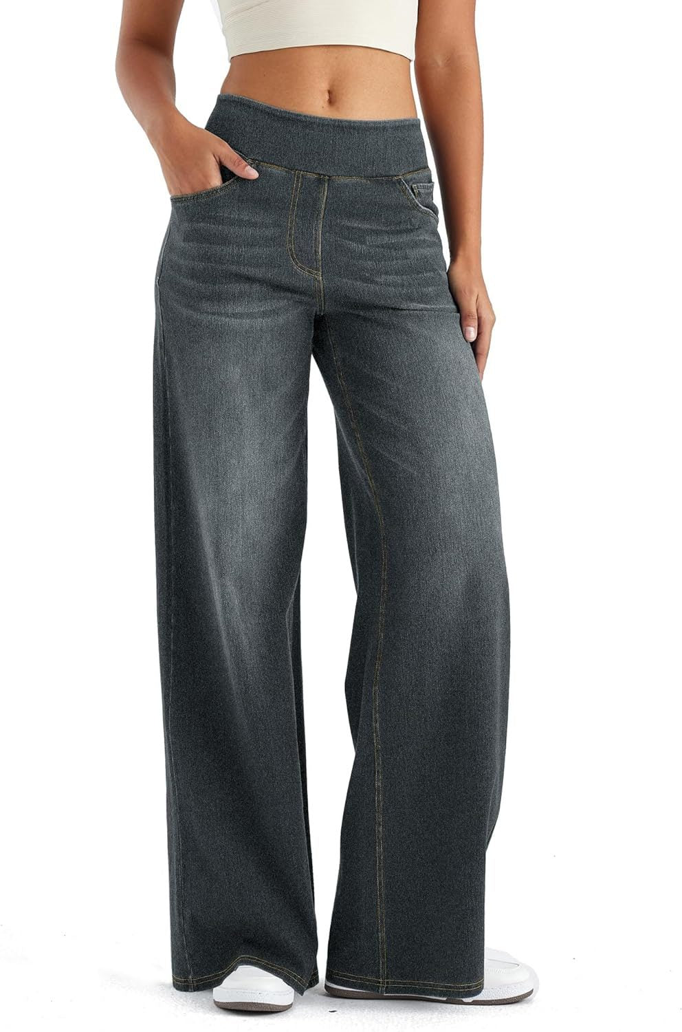 Women's Fleece-Lined Wide-Leg High-Waist Pull-On Jeans