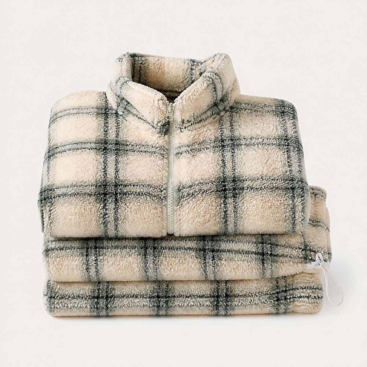 Women's Fleece Pajama Set - Plaid Sherpa Top and Pants