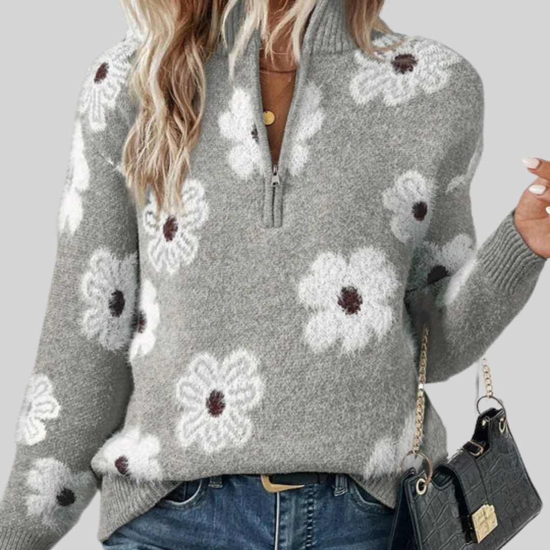 Women's Floral Print Half Zip Sweater