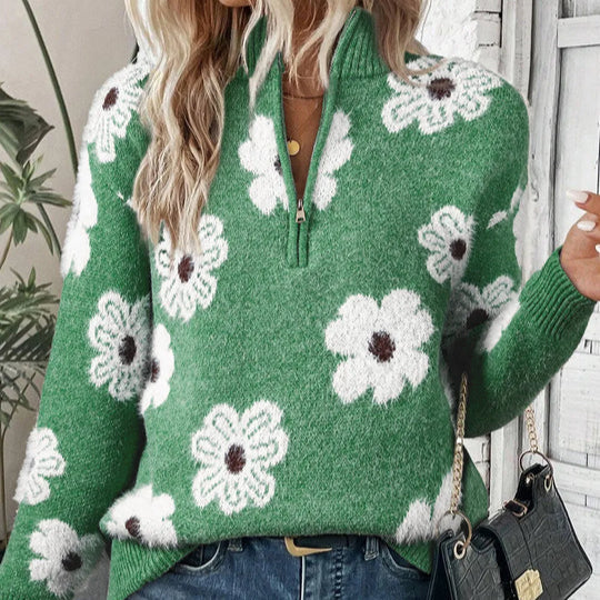 Women's Floral Print Half Zip Sweater