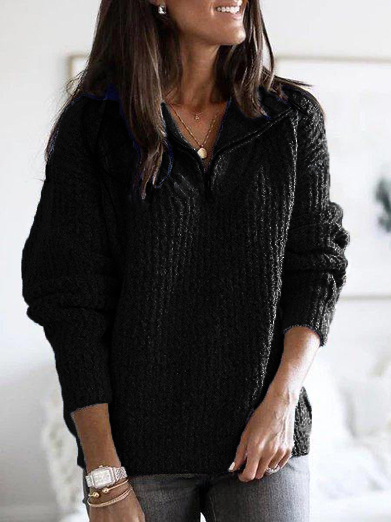 Women's Half-Zip Textured Jumper with Stand Collar