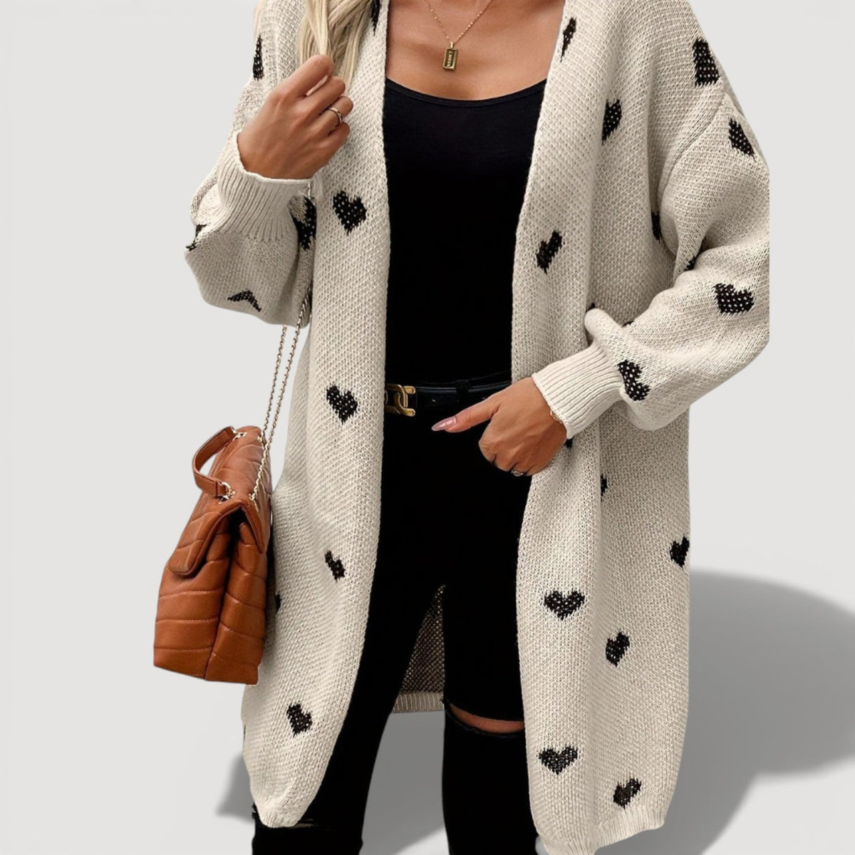 Women's Heart Cardigan in Khaki