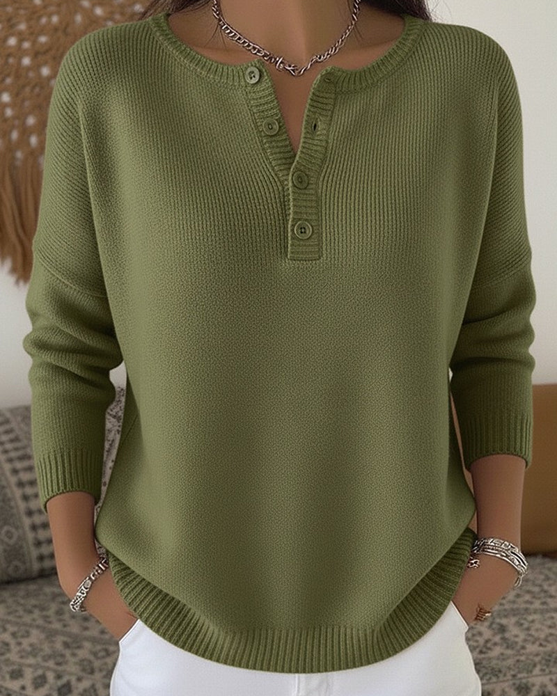 Women's Henley Button Knit Sweater