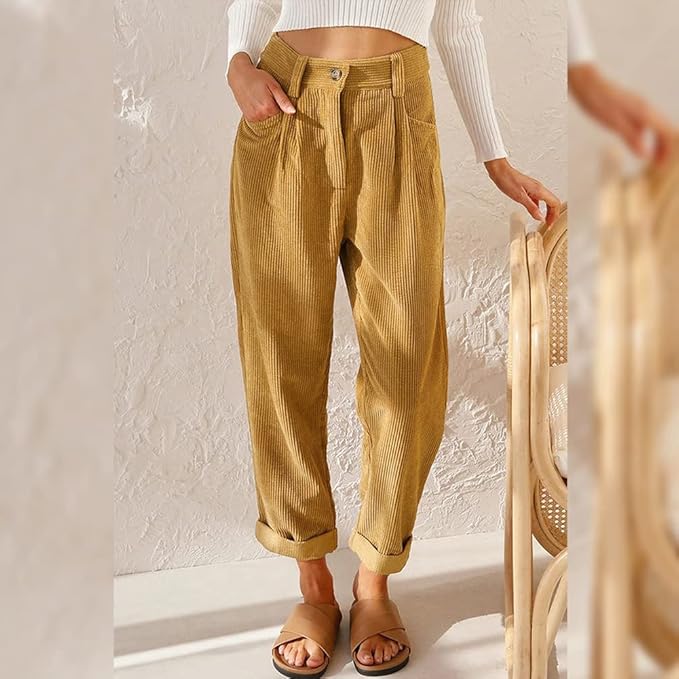 Women's High-Waist Tapered Corduroy Pants