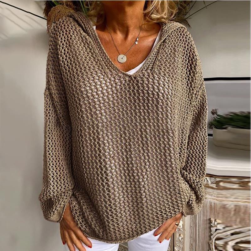 Women's Hooded Open Knit Crochet Sweater