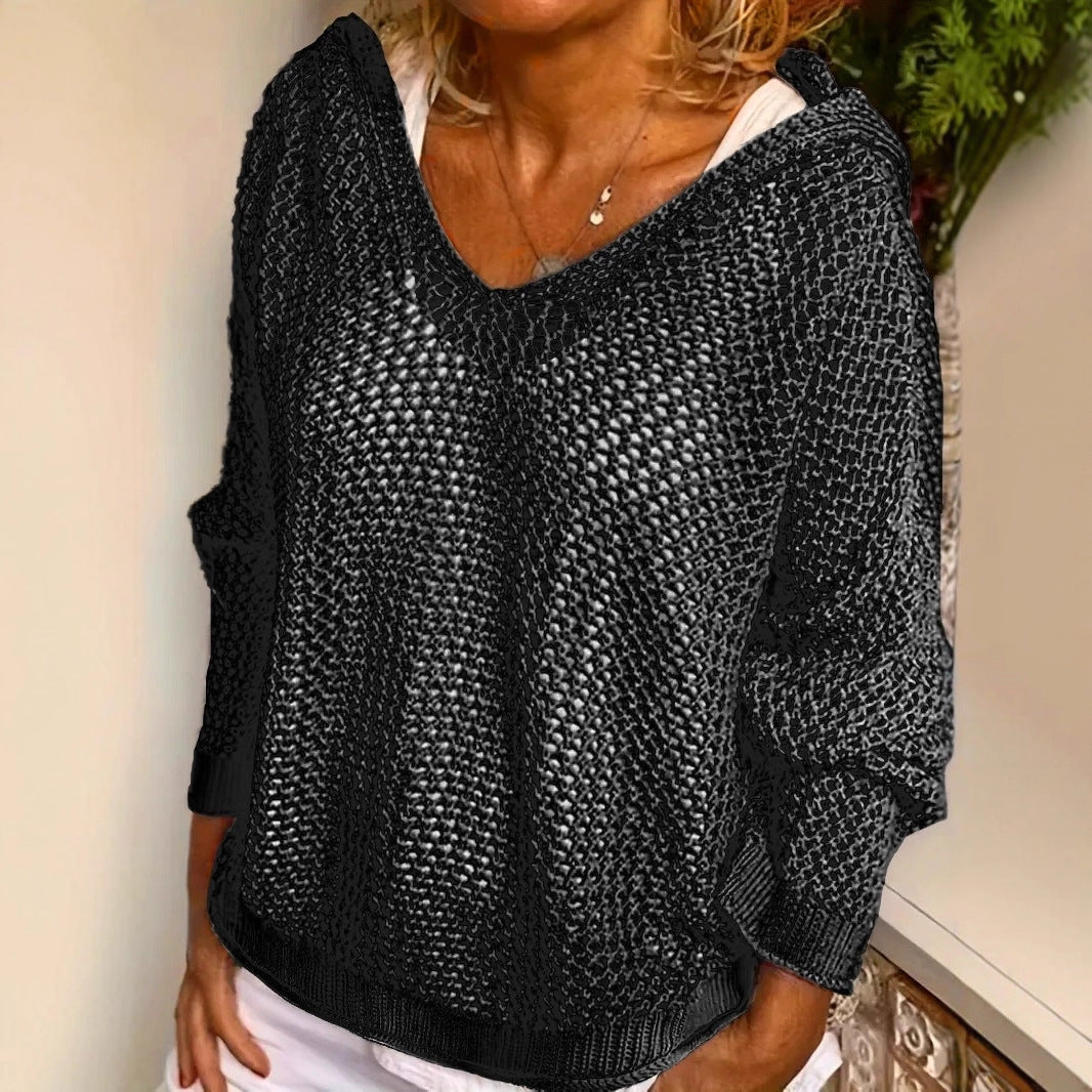 Women's Hooded Open Knit Crochet Sweater