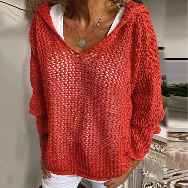 Women's Hooded Open Knit Crochet Sweater