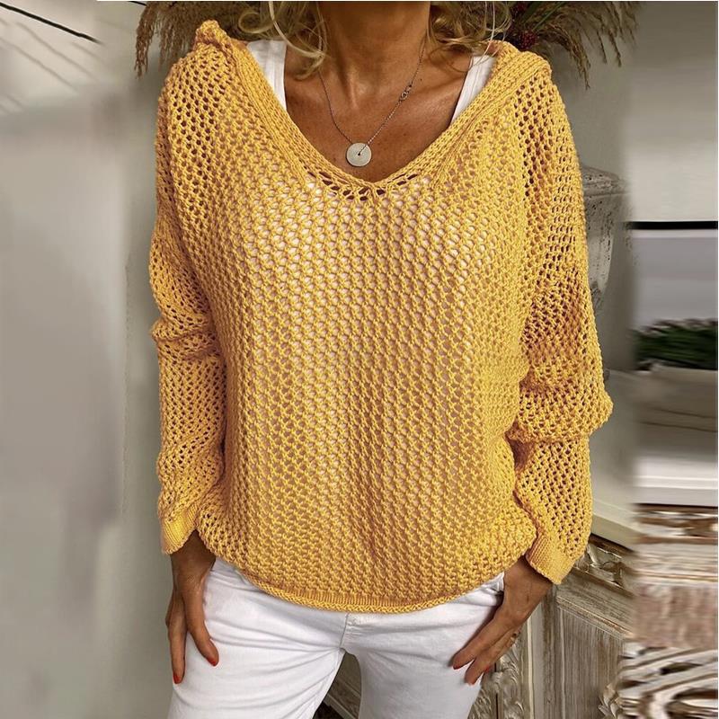 Women's Hooded Open Knit Crochet Sweater